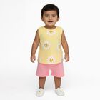 Infant Girl Bright Yellow Cotton Sleeveless Floral Top and Soft Pink Shorts Set, Light Pink, small