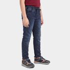Boys' Blue Slim Fit Printed Jeans, Mid Blue, small
