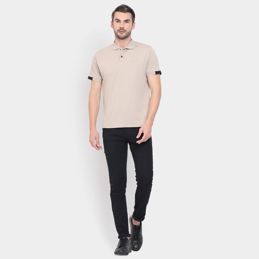 Men's Collared Half Sleeves T-Shirt , Beige, large image number null