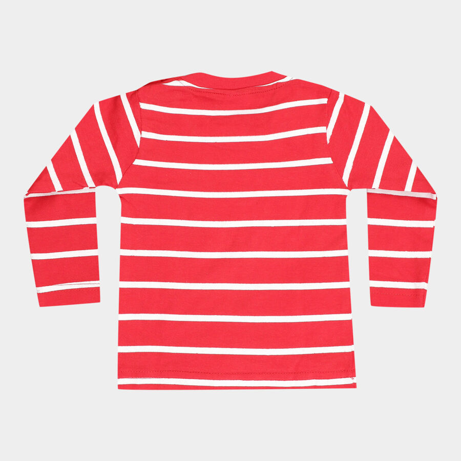 Infants Cotton Stripes T-Shirt, Red, large image number null