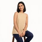 Women's Beige Cotton Halter Neck Floral Printed A-Line Kurti, गहरा पीला, small
