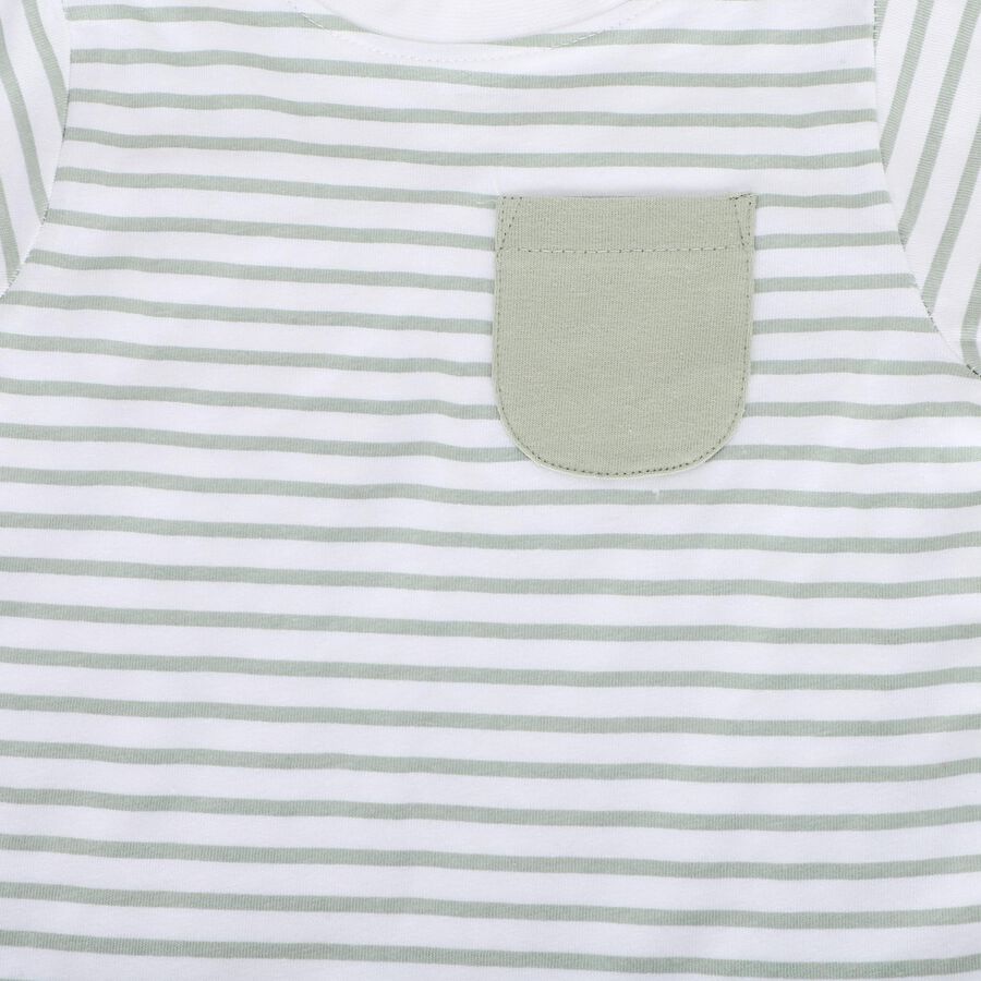 Infants' Mint Green Cotton Round Neck Striped Baba Suit, Light Green, large