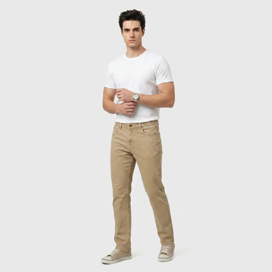 Men's Khaki Straight Fit Solid Jeans, Khaki, large