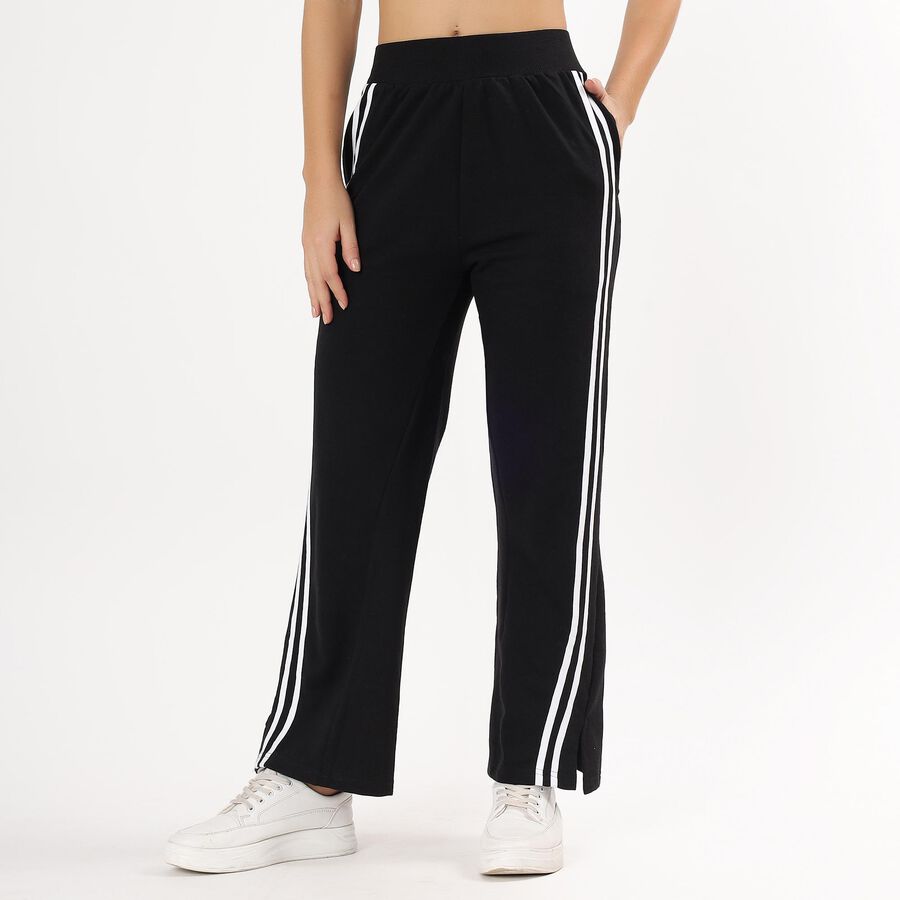 Women's Solid Black Regular Fit Track Pants, काला, large image number null