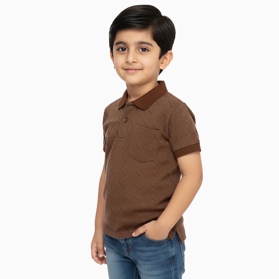 Boys Muted Brown Round Neck Casual Half Sleeve T-Shirt, भूरा, large