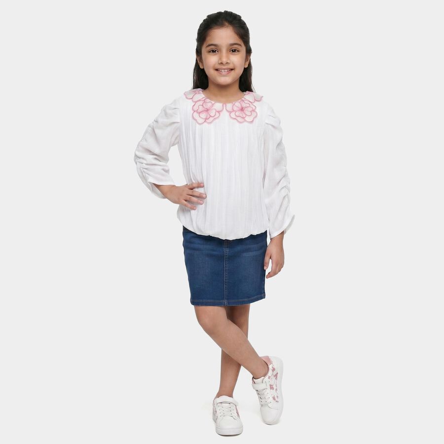 Girls White Round Neck Regular T-Shirt, सफ़ेद, large