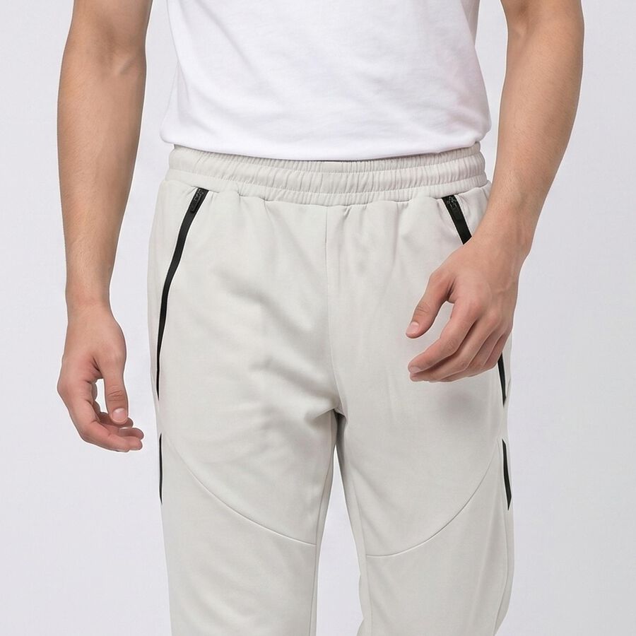 Men's Grey Jogger Fit Zip Pocket Track Pants, हल्का ग्रे, large