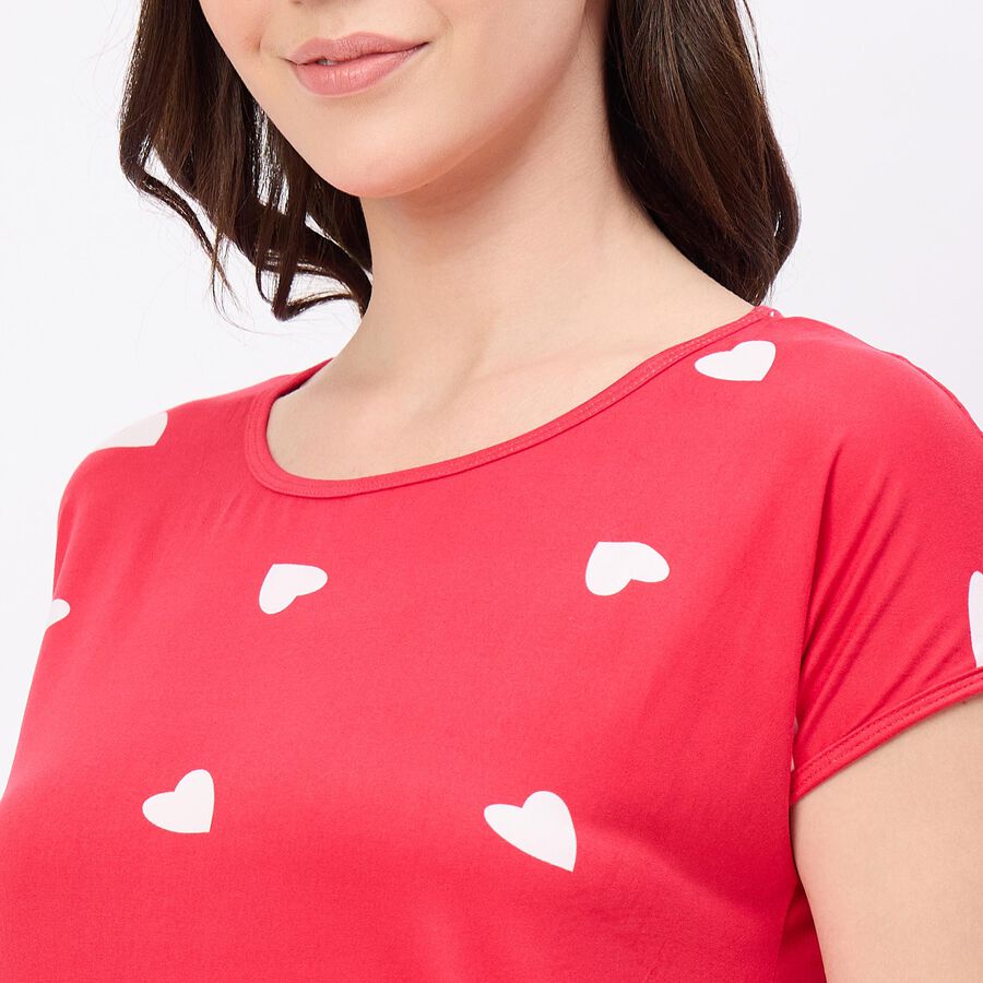 Women's Muted Charcoal Black Sleeveless Minimalist Nighty, लाल, large