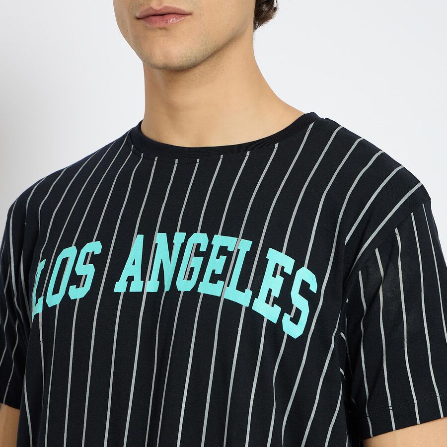 Men's 100% Cotton Round Neck Half Sleeves T-Shirt , Black, large