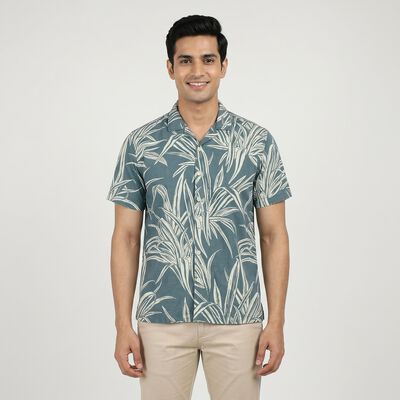 Men Grey Cotton Casual Shirt
