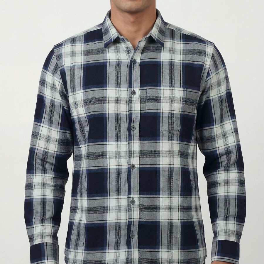 Men's Navy Blue Cotton Spread Collar Casual Shirt, नेवी ब्लू, large