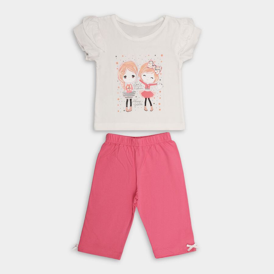Girls' 100% Cotton Capri Set , Off White, large image number null