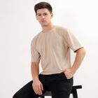 Men's Muted Beige Round Neck T-Shirt, Beige, small