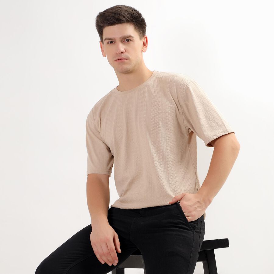 Men's Muted Beige Round Neck T-Shirt, Beige, large