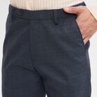 Men's Dark Blue Slim Fit Flat-Front Formal Trousers, Navy Blue, small