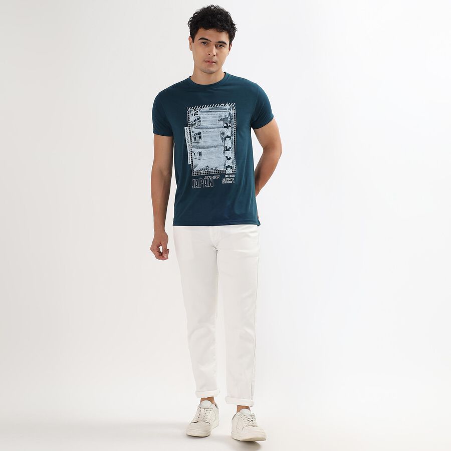 Men's Round Neck Half Sleeves T-Shirt , Teal Blue, large image number null