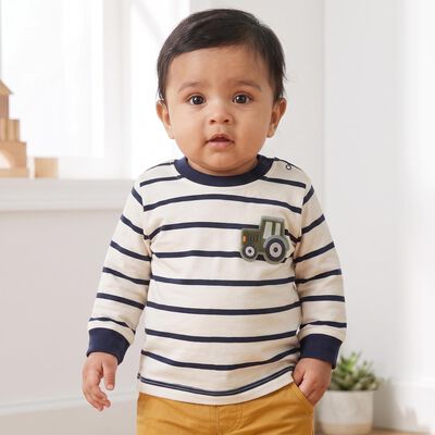Infants Navy Blue Cotton Crew Neck Regular T-Shirt