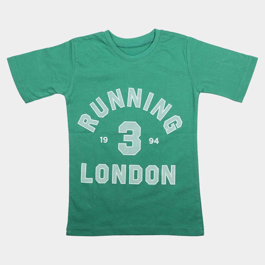 Boys' Green Crew Neck Regular Graphic Print T-Shirt, हल्का हरा, large