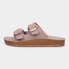 Women's Muted Pink Buckle Strap Flat Sandals, बैंगनी, small