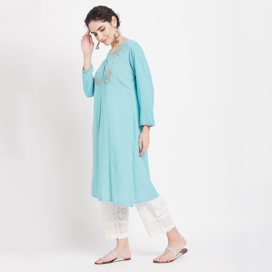 3/4Th Sleeves Straight Kurta, Mid Blue, large image number null