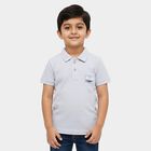 Boys' Light Blue Cotton Polo Neck Striped T-Shirt, हल्का नीला, small
