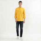 Men's Bright Mustard Yellow Cotton Mandarin Collar Solid Kurta, Mustard, small image number null
