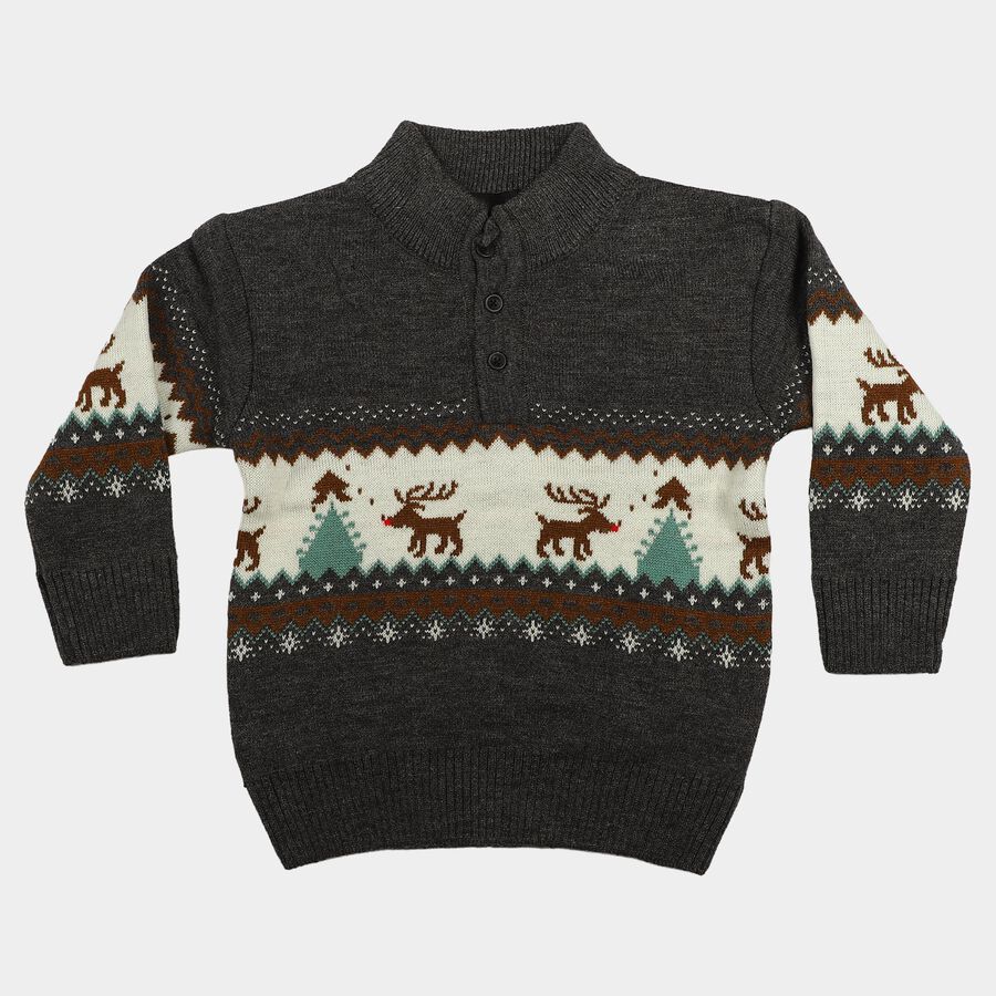 Boys' Charcoal Mock Neck Printed Pullover, चारकोल, large
