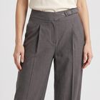 Women's Grey Wide Leg Belted Trousers, गहरा ग्रे, small