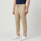 Men's Beige Slim Fit Drawstring Casual Trousers, खाकी, small