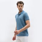 Men's Muted Steel Blue Polo Neck Classic T-Shirt, Mid Blue, small