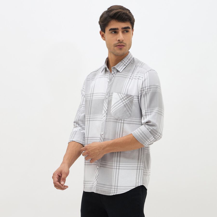 Men's Light Grey Cotton Classic Collar Casual Shirt, Light Grey, large image number null