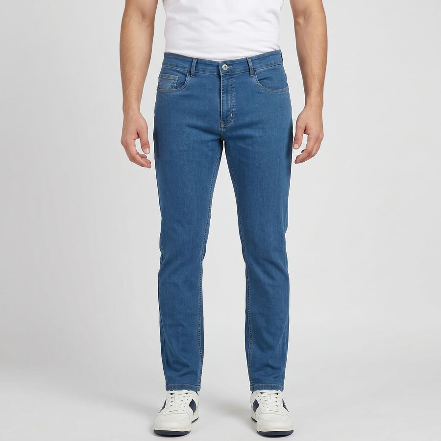 Men's Light Blue Slim Fit Washed Jeans, हल्का नीला, large