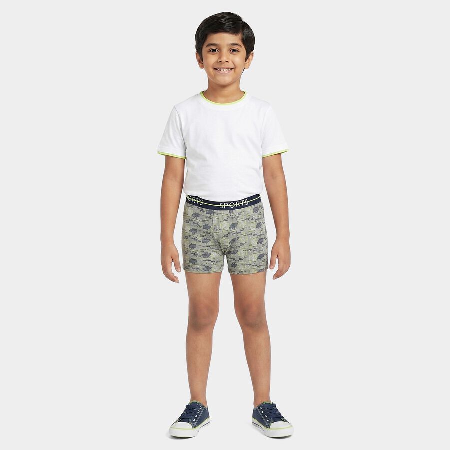 Boys Grey Regular Fit Printed Trunks, मिश्रित मध्यम ग्रे, large