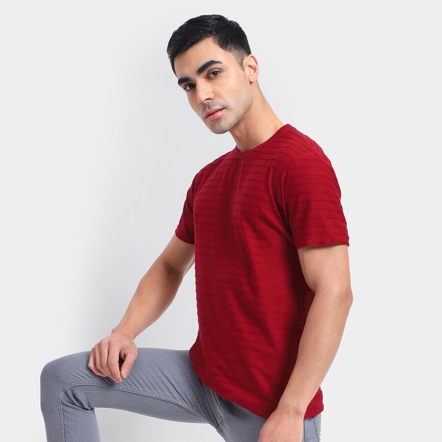 Men's Round Neck Half Sleeves T-Shirt , Maroon, large image number null