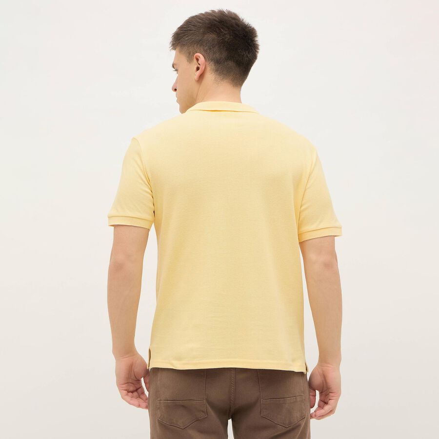 Men's Bright Yellow Cotton Polo Collar Casual T-Shirt, Yellow, large