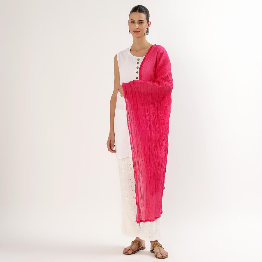 Women's Bright Pink Crinkled Dupatta, रानी (फ्यूशिया), large image number null