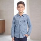 Boys Light Blue Long Sleeves Hooded Shirt, Light Blue, small