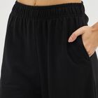 Women's Jet Black Relaxed Fit Side-Striped Track Pants, Brown, small image number null