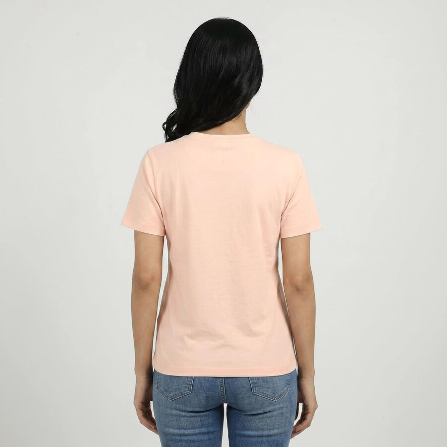 Women's Light Pink Round Neck Casual T-Shirt, Light Pink, large