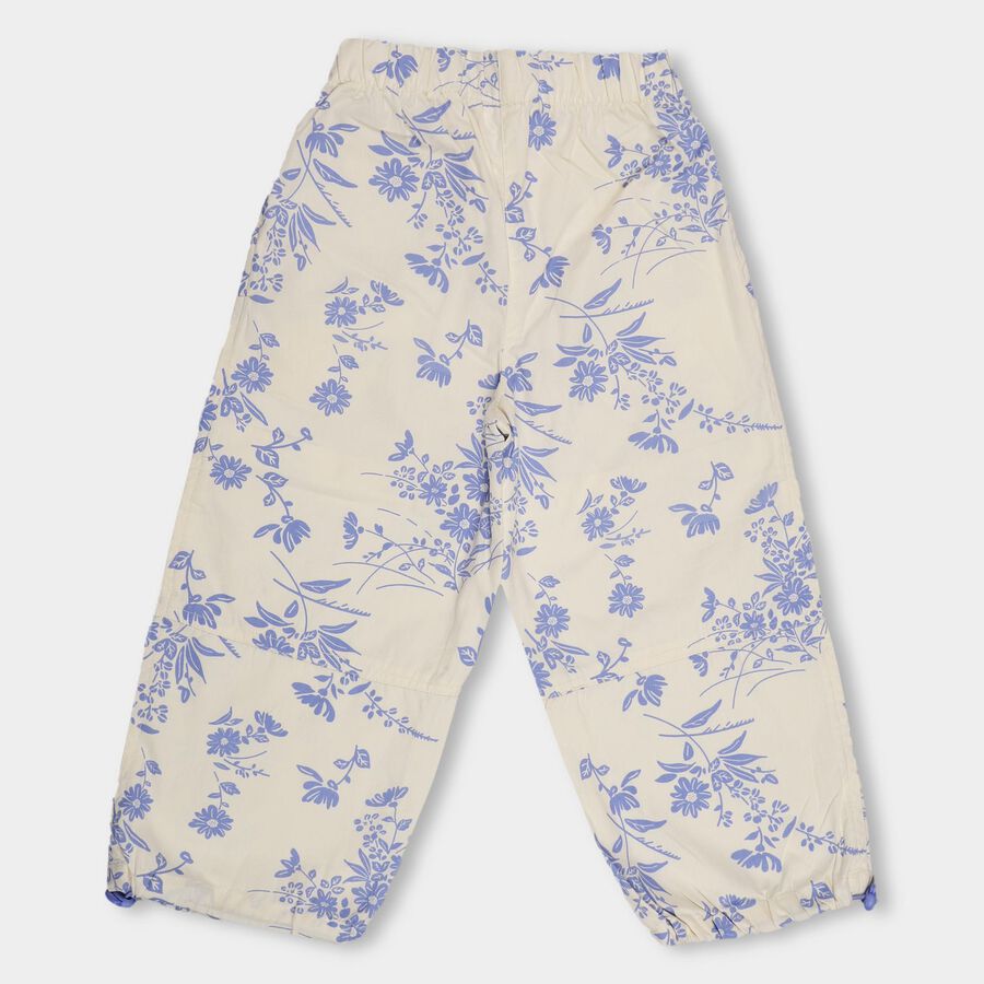 Kids' Cream Floral Jogger Pull-Up Trousers, Off White, large image number null