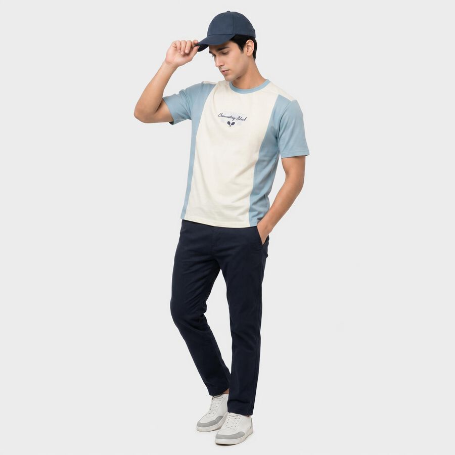 Men's Light Blue Round Neck Regular T-Shirt, स्काई ब्लू, large