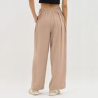 Women's Muted Beige Regular Fit High-Rise Wide-Leg Trousers, Beige, small image number null