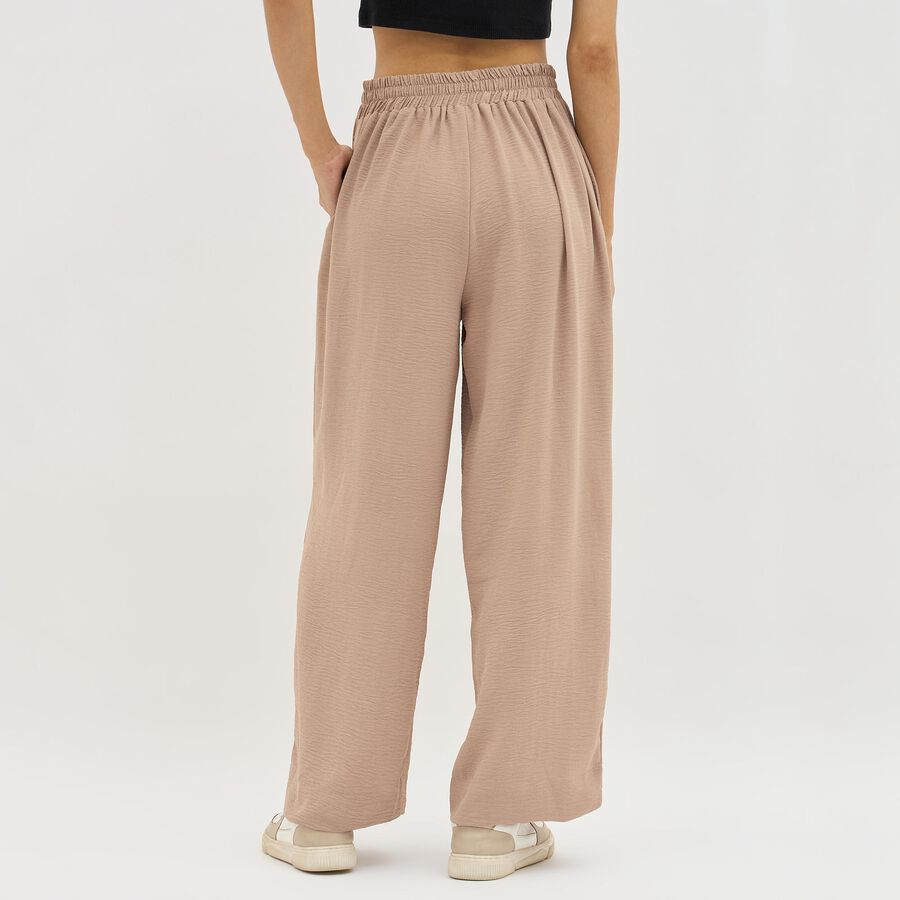 Women's Muted Beige Regular Fit High-Rise Wide-Leg Trousers, Beige, large image number null
