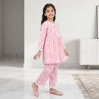 Girls Pink Round Neck Fusion Set Upper and Bottom Set, Light Pink, small