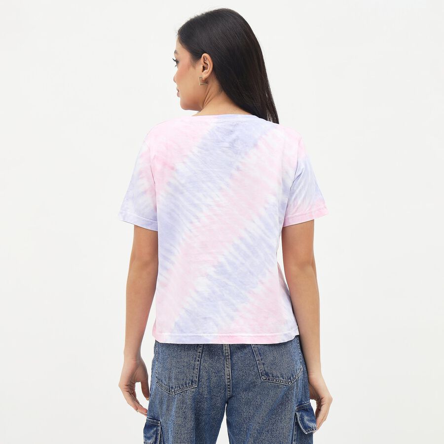 Women's Pastel Pink and Lavender Cotton Round Neck Casual T-Shirt, Lilac, large image number null