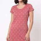 Women's Pink Round Neck T-Shirt Style Nighty, Pink, small