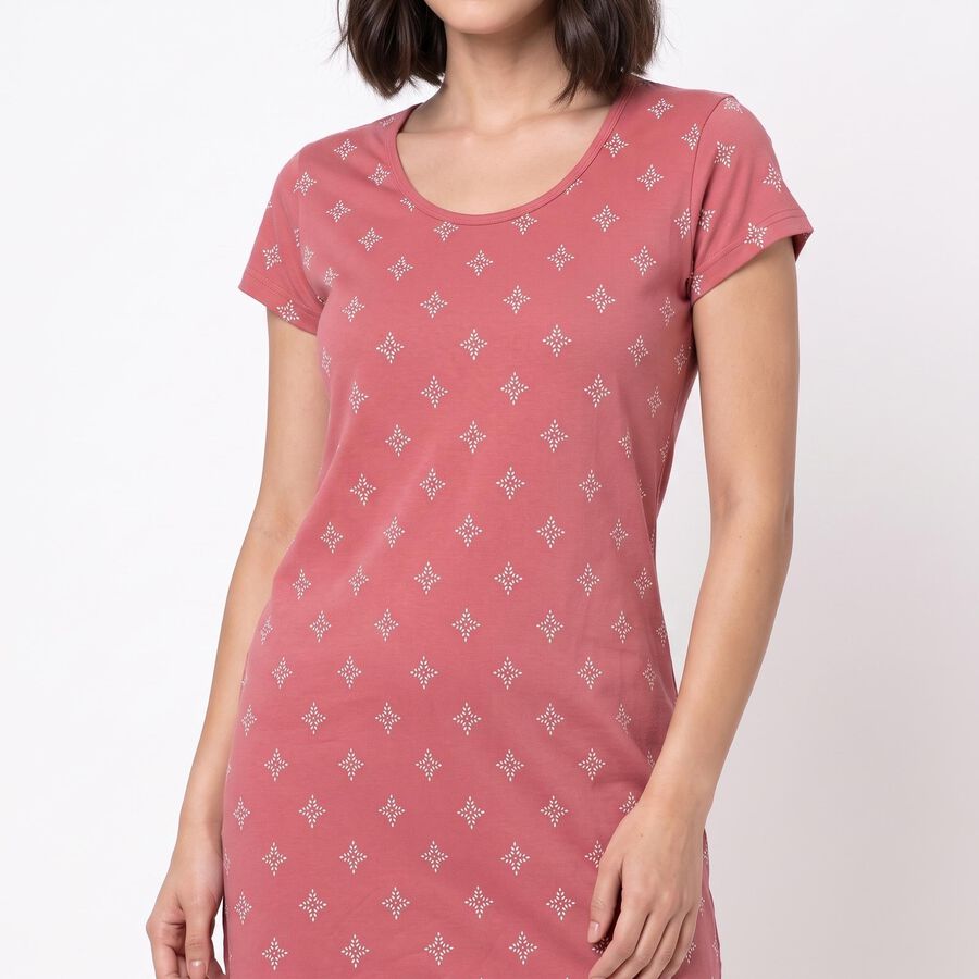 Women's Pink Round Neck T-Shirt Style Nighty, Pink, large
