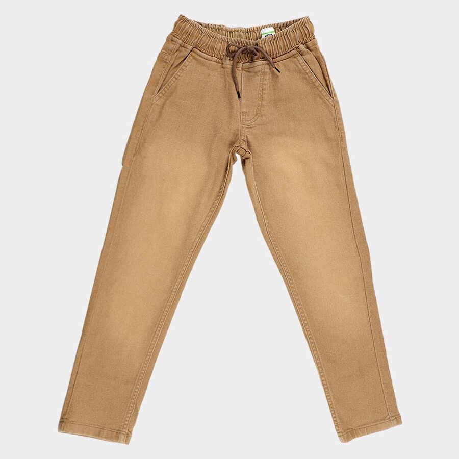 Boys' Camel Brown Slim Fit Jogger Jeans, Beige, large image number null