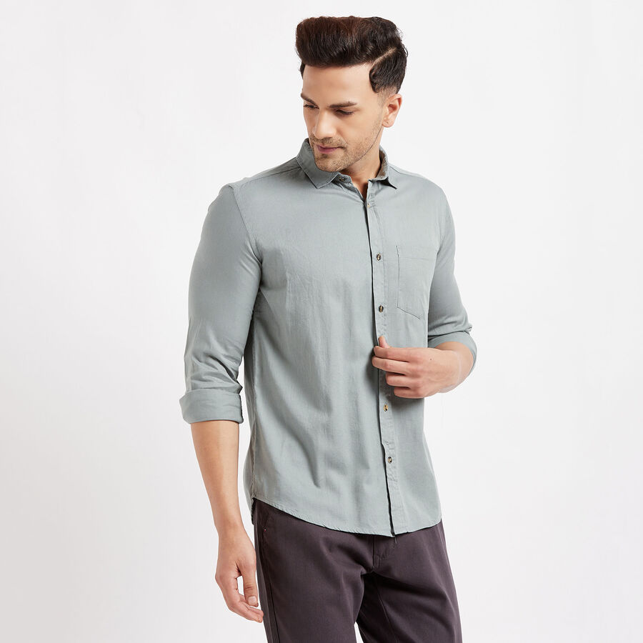 Cotton Solid Casual Shirt, Dark Grey, large image number null