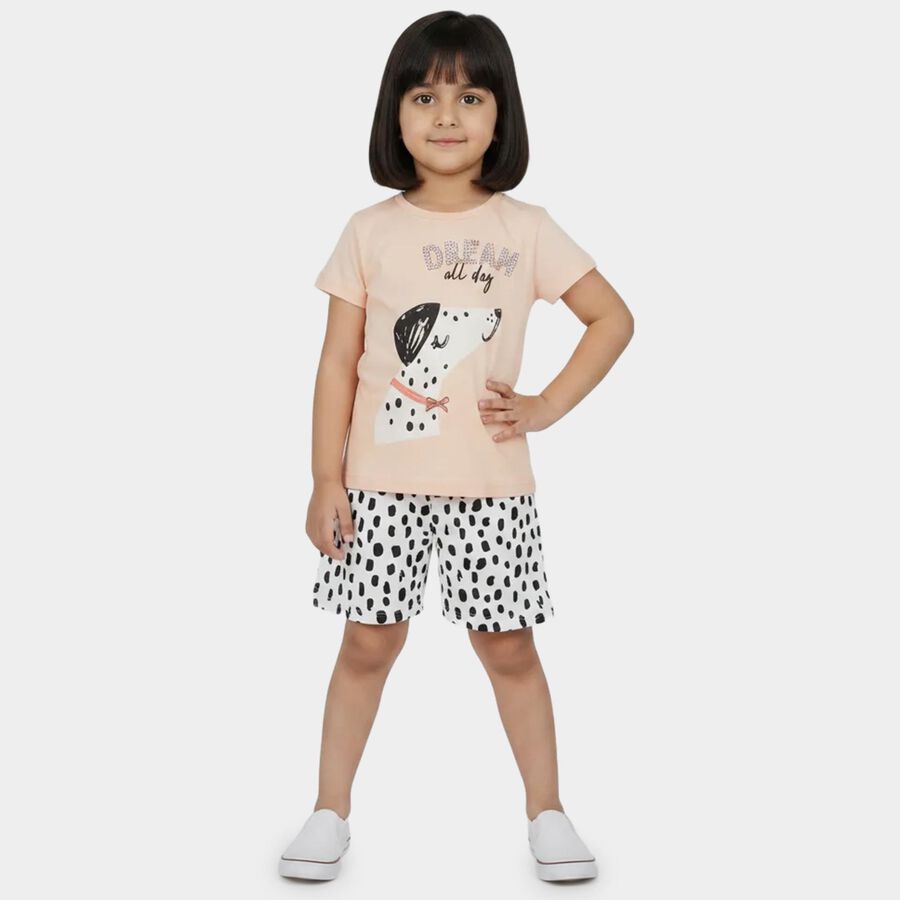 Girls Light Pink Night Suit, Light Pink, large